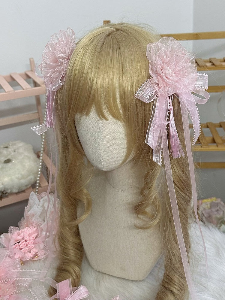 Ribbon Floral Tassel Bowknot Pink With Hairclip Large Sweet Lolita