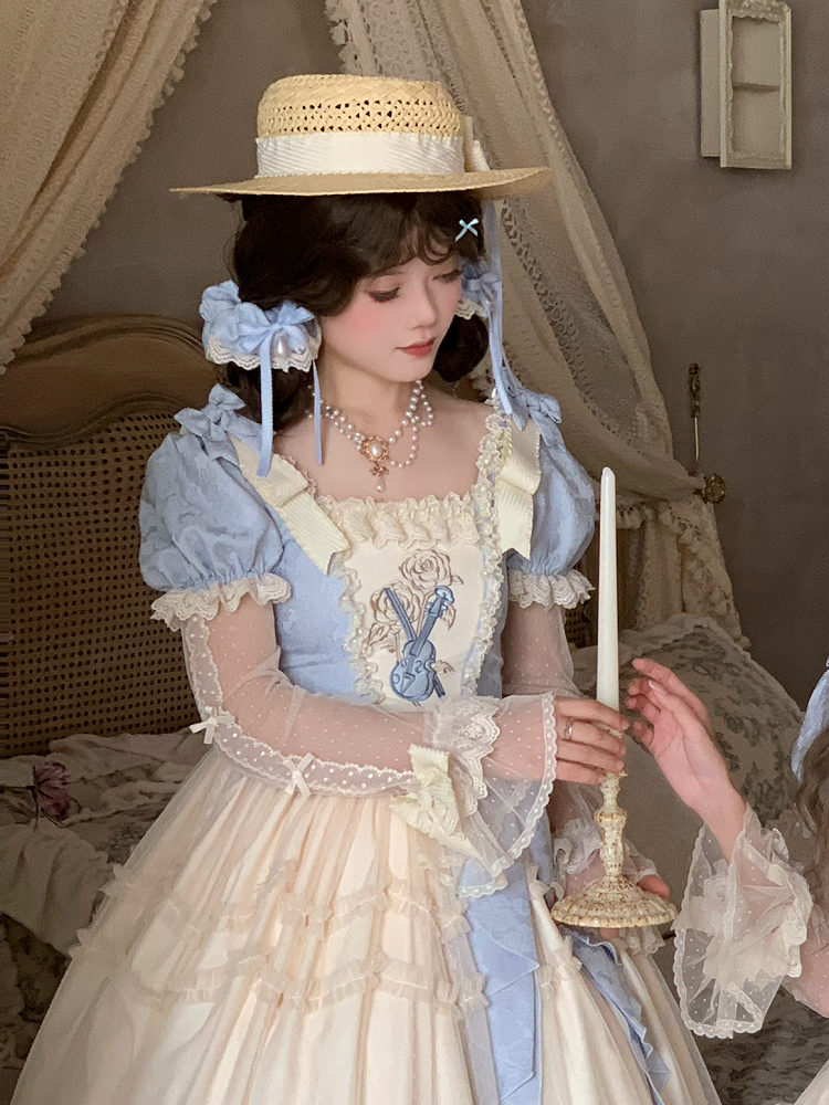 Beige Accents Hat Elegant Straw with Bow Lolita