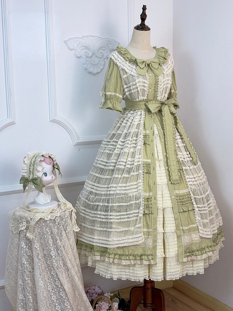 Green Layered Ruffles Elegant Lolita Dress Front Button Placket - Miss Point