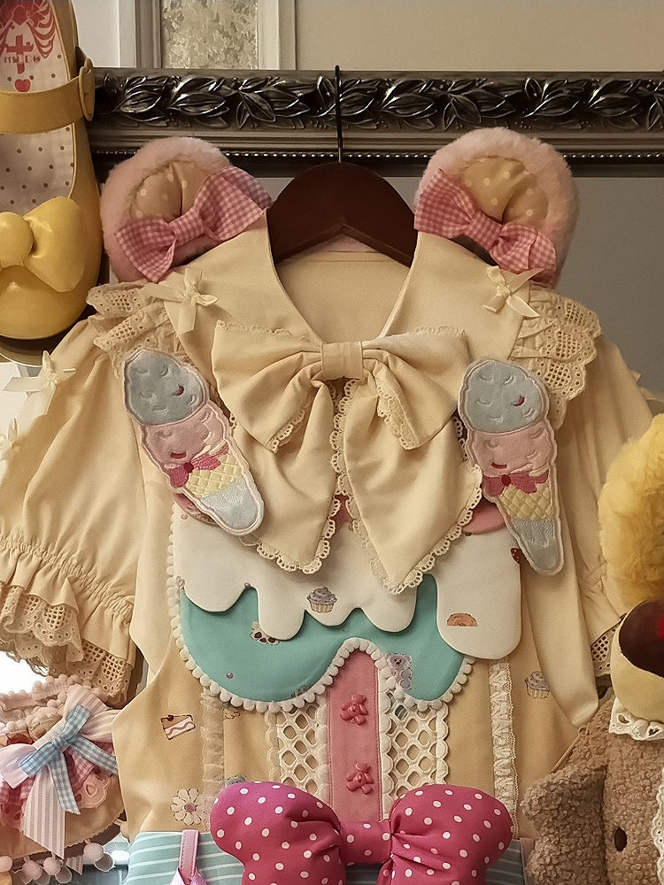 Red Plush Hairclip Yellow Bear Ears / Black