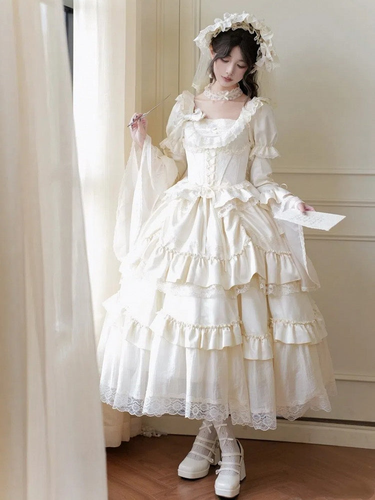 Skirt Under Elastic Waist Tea Length Beige