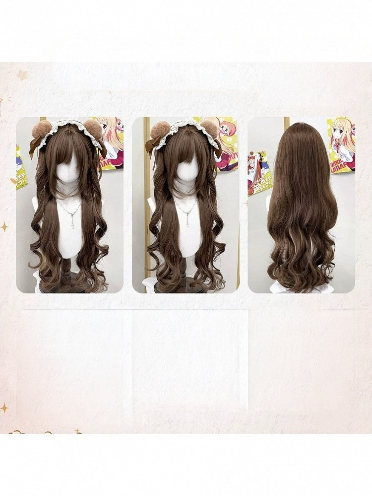 Honey Tea 75cm Wavy Curly Full Bangs Wig - Meow Island Wig