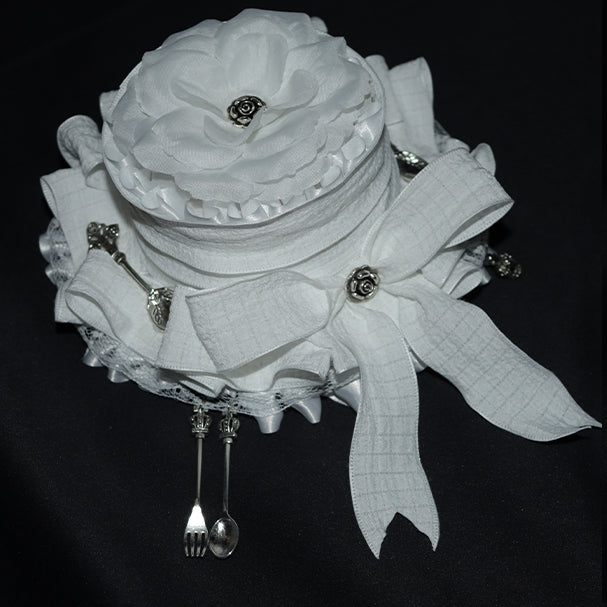 Trim And Decorated Lace Crown White Fork Hat Mini Bowknot Design Scoop