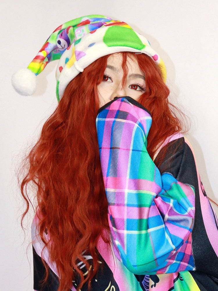 Cartoon Christmas Decorated Y2K Pompon Hat Colorful Print