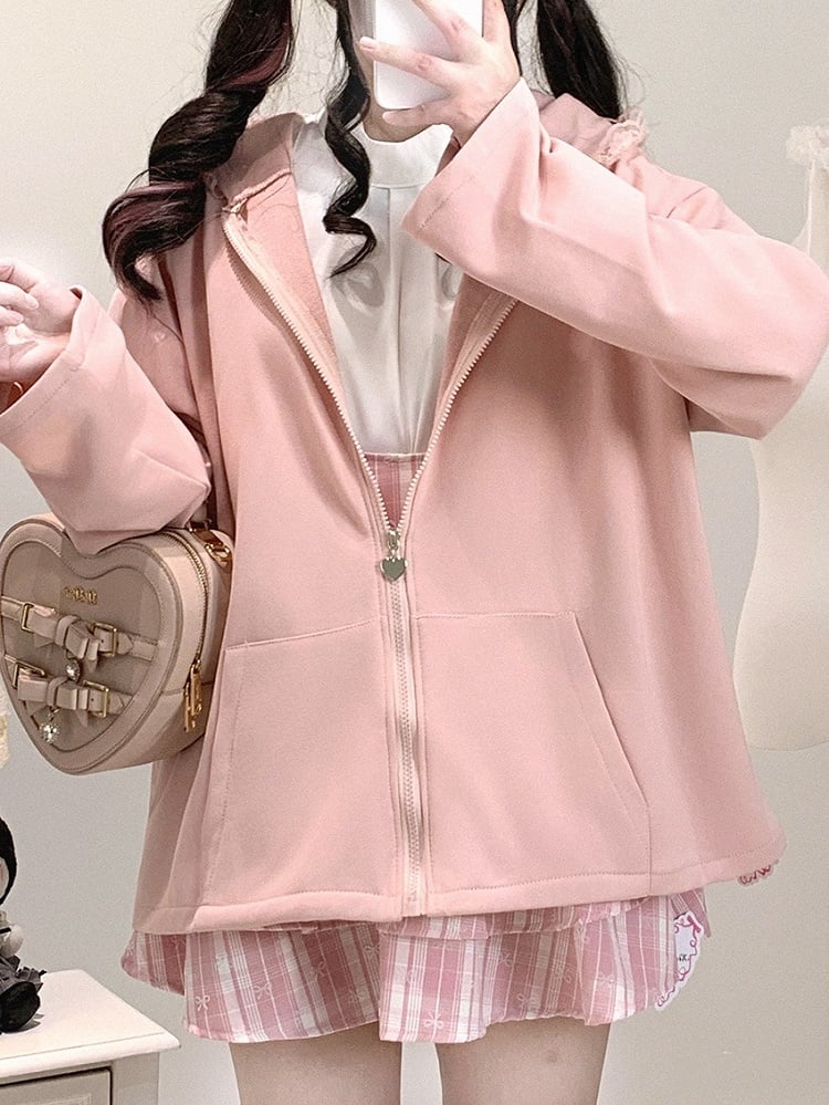 Jirai Crossed Bunny Kei Otaku Hood with Zip-Up Ears Hoodie