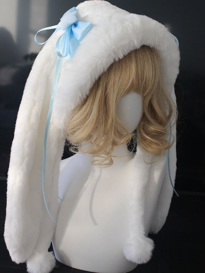 Bowknot Details Oversized Bunny Ears Plush Hat