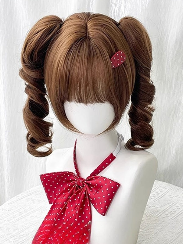 Curly with Claw 35CM Full Short Wig Ponytail Double Bangs Clips Caramel