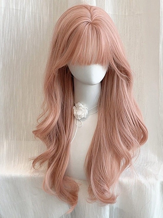 Pink 68cm Full Bangs Long Curly Wig - Sleepy Fish