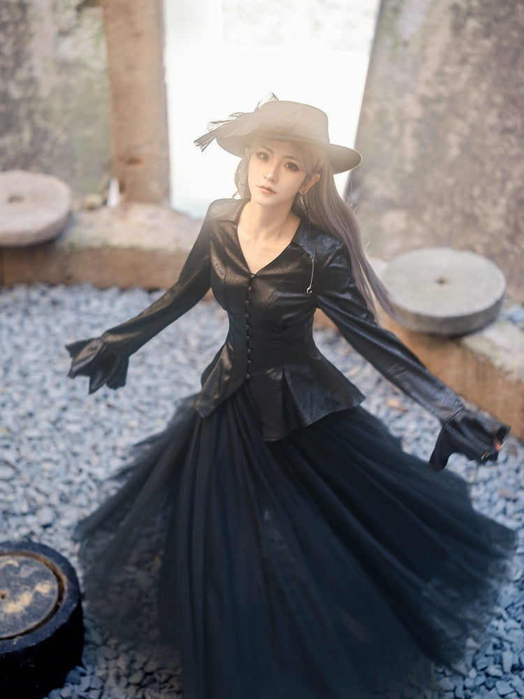 Gothic Ways Sleeves Black Lolita Long Wear Collar Two Shirt