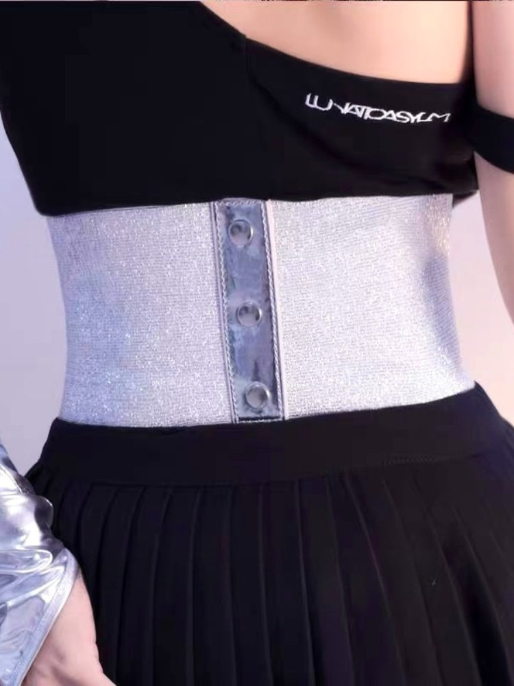 サイバーパンク ロリータ シルバー レースアップ コルセット ベルト