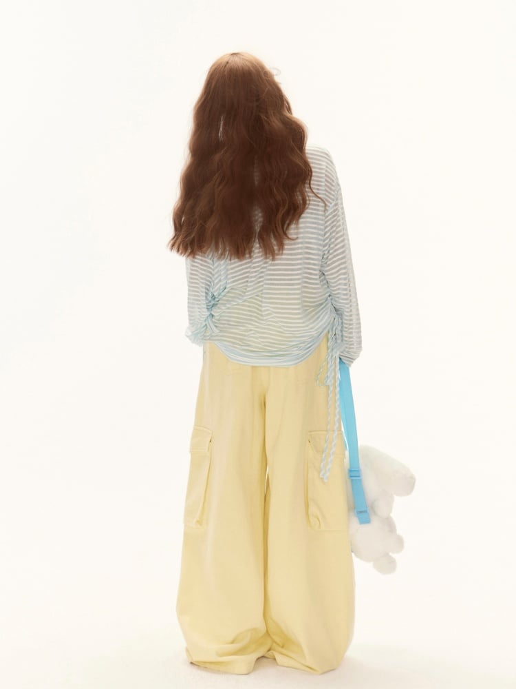 Semi-Sheer Coverup Blue and White Striped Sun Protection