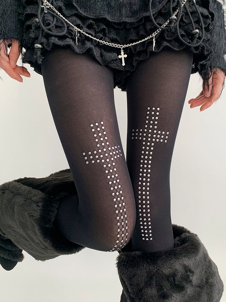 Pantyhose Rhinestone Cross Pattern