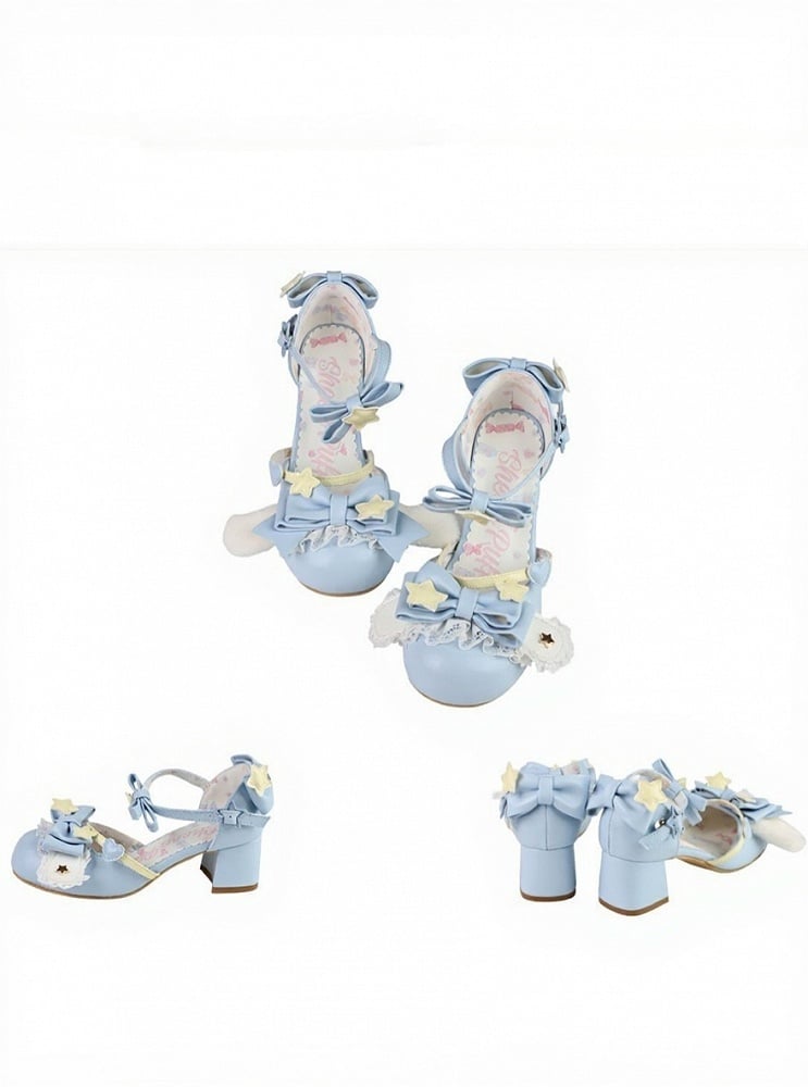 Blue Candy Lolita Round Toe Shoes - Sheep Puff
