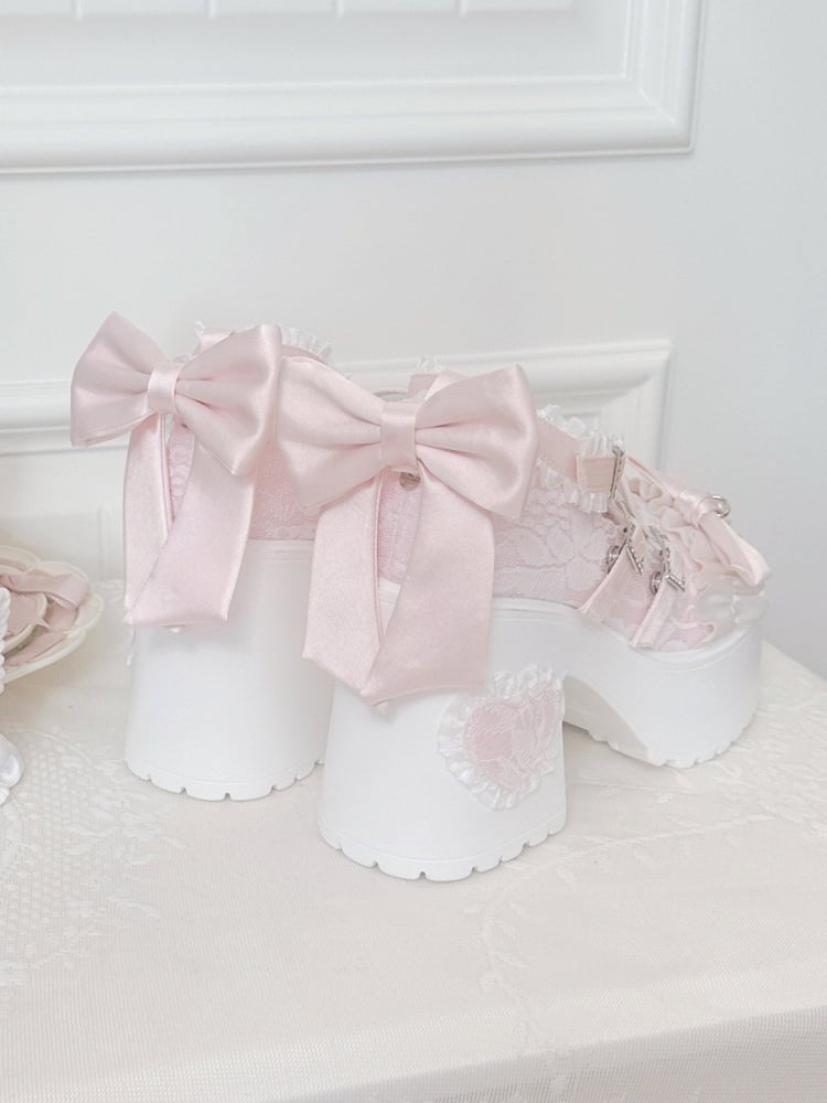 Buckle Ruffles Back Bow Trim Sophisticated Pink with Shoes - Sakura Design Lolita Sparkling Detachable