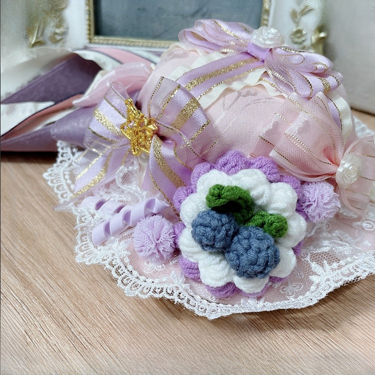 Mini Design Star Blueberry Pink Details And Floral Bowknot Hat Decorated