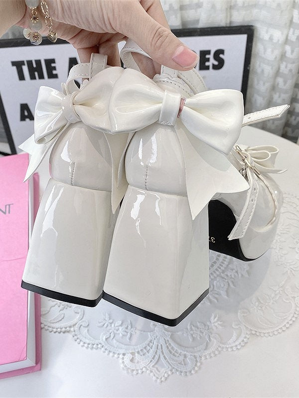 Star Elegant Heels Lolita High Bow Block 8cm Snap with White Accents