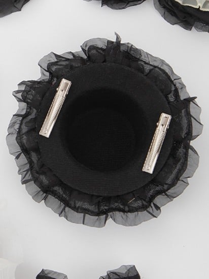 Black Ruffled Bow Hat Lace Sweet Beige Lolita Mini