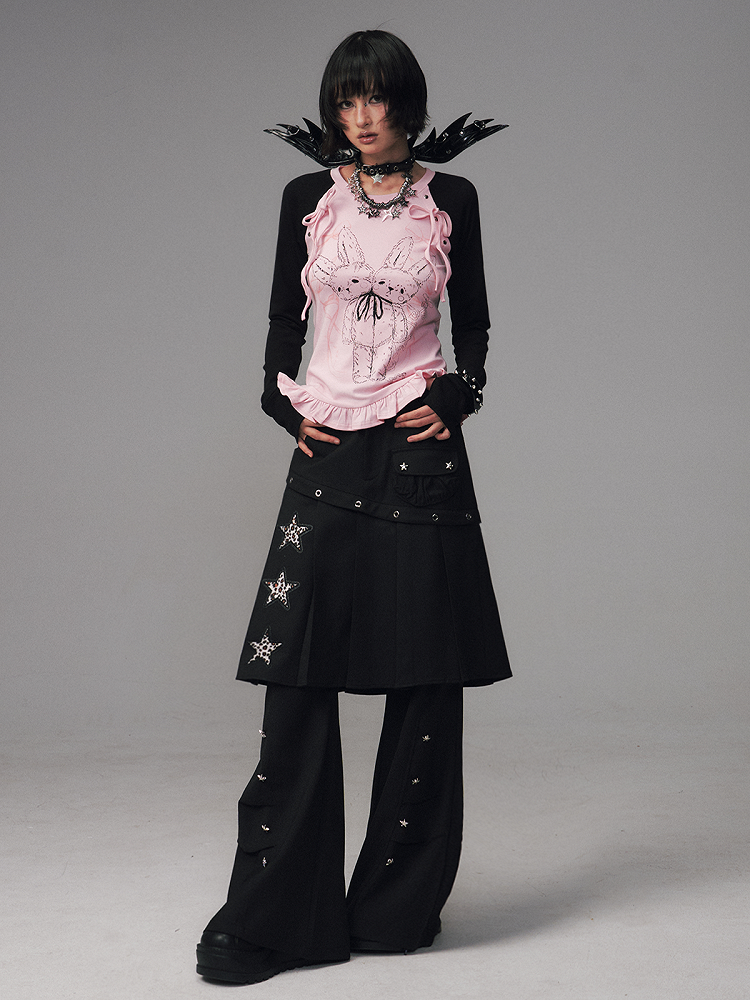 Raglan Details Sleeve Bowknot Long - BlackPink Kawaii Top