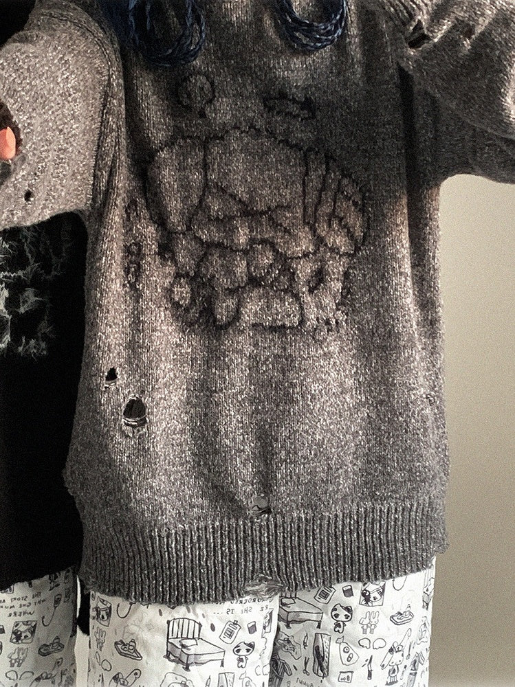 Cartoon Colors Kei Sweater 3 Distressed Jirai Print Oversized