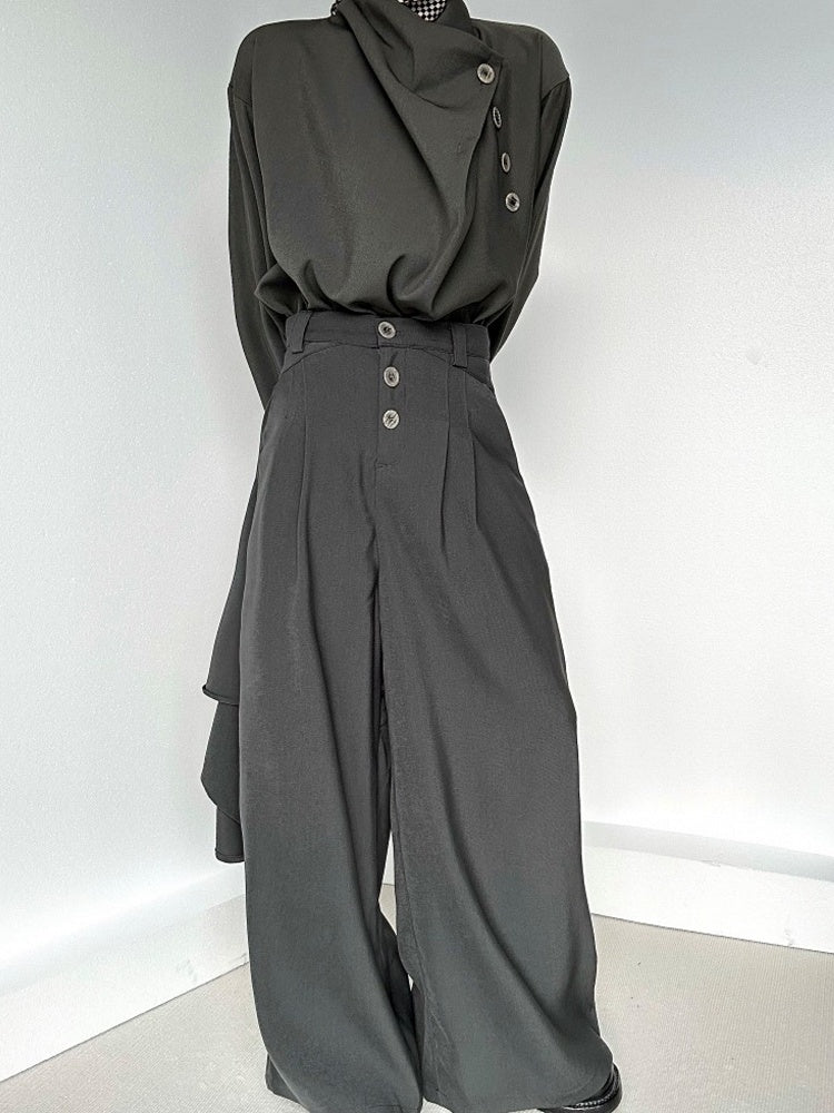 Closure Pockets Grey Ouji Button Slant Pants High-waisted with Lolita