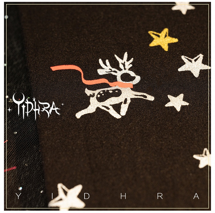 Lolita-Strumpfhose mit Schneeflocken- und Rentier-Print und Weihnachtsstimmung