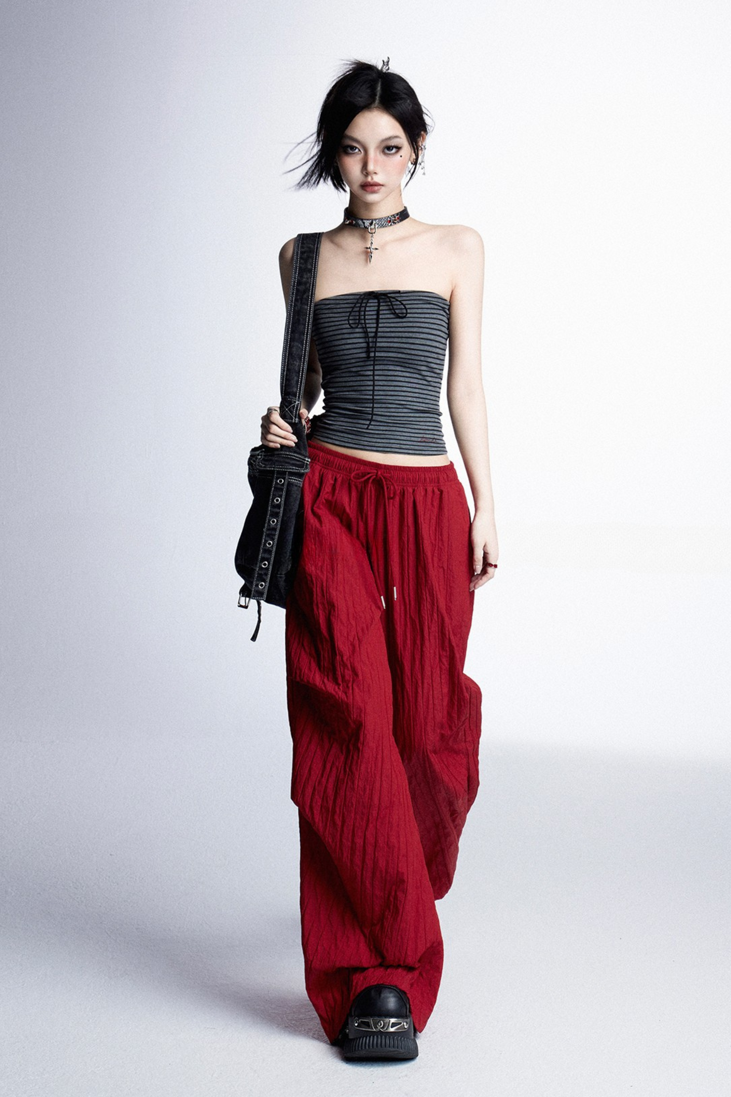 リボンアメリカンストライプストレッチベスト+トップチューブ