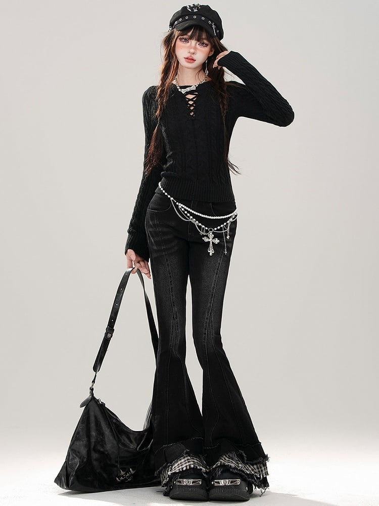 Grauer Slim-Fit-Pullover mit Rundhalsausschnitt und Cut-Out-Detail