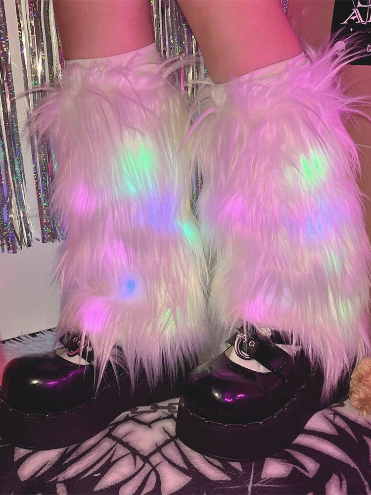 White 25CM/40CM Shaggy Leg Warmers with LED Lights