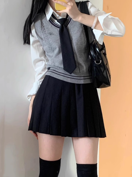 Länge Uniform 42CM Rock Schwarz JK Plissee