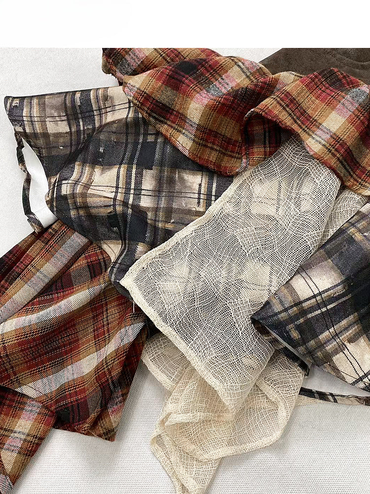 ヴィンテージレッドチェック柄ローウエストアシンメトリーヘムグラマラススカート