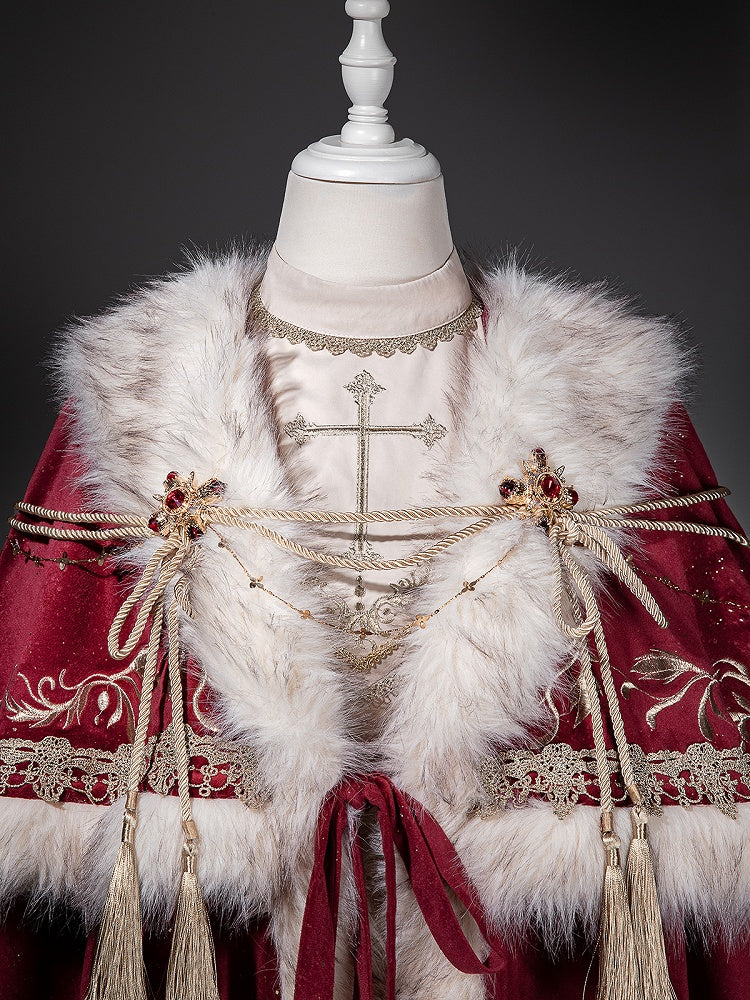Sleeves Embroidered Lolita Rope Juliette + Nun Accessory Shimmer Beige Cloak Royal Red Dress