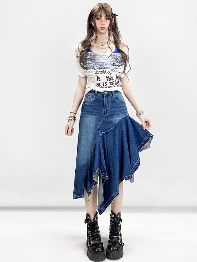 Mermaid Hem Asymmetrical Blue Y2K Skirt