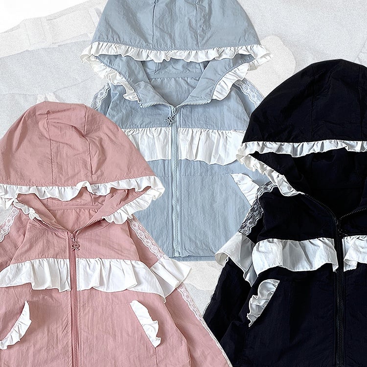 ブルーレースアクセント テックウェア ランドマインスタイル クロップド ジップ パーカー