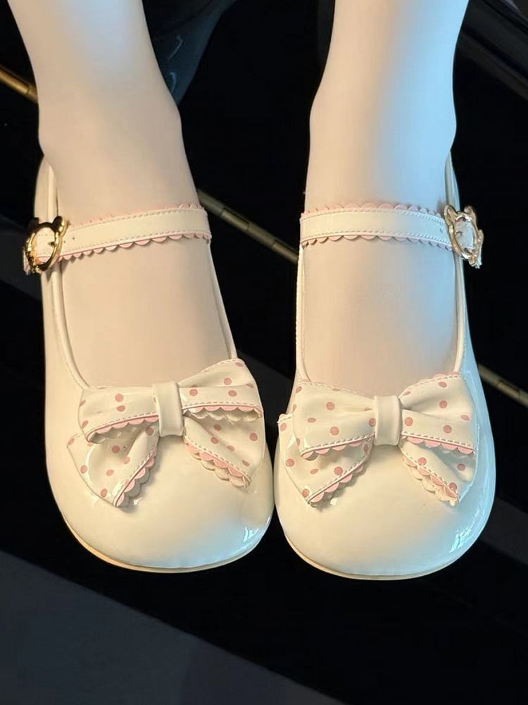 Leather PU Lolita Polka-dot Teddy at Fastener - and with Sweet Mary Bow Top Janes White