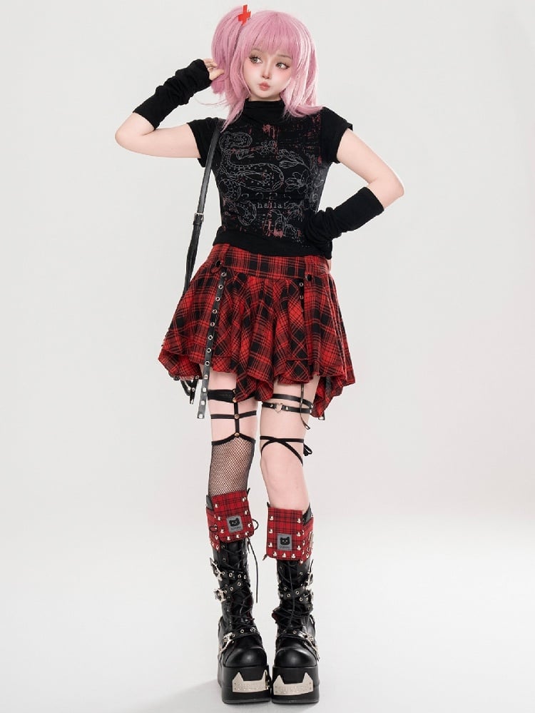 Edgy Y2K Kawaii Snake Black/Light Grey T-shirt with Detachable Sleeves