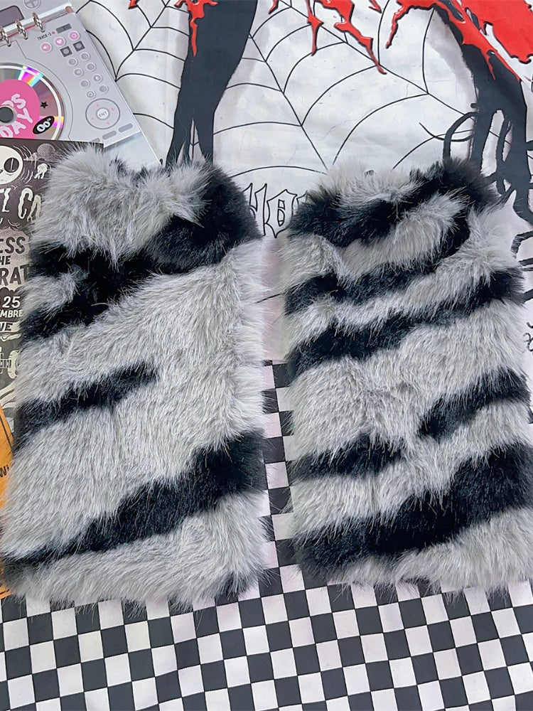 Beige/Graue Y2K Zebrastreifen Muster 40CM Beinwärmer