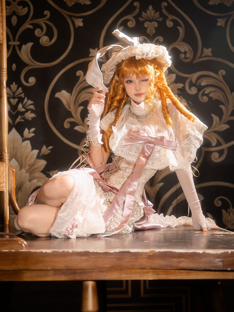 High Cape Bead Victorian Light Shawl Tassels Lace Cream Collar