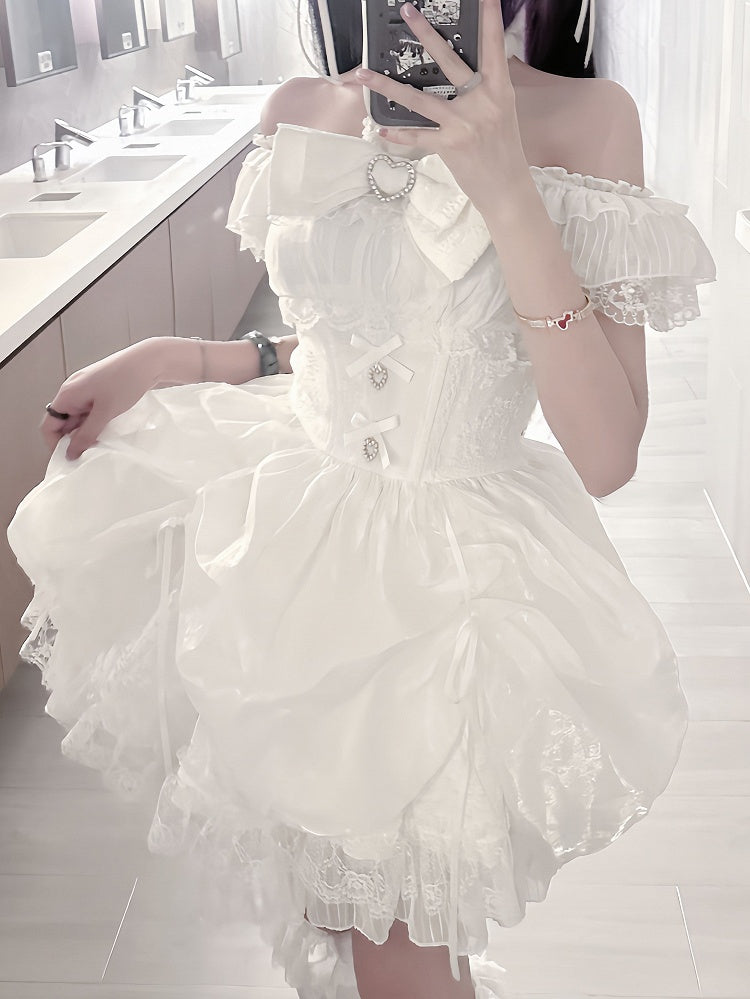 Skirt Drawstring Black/ Jirai Kei Detachable Halter Neck Dress Design in White