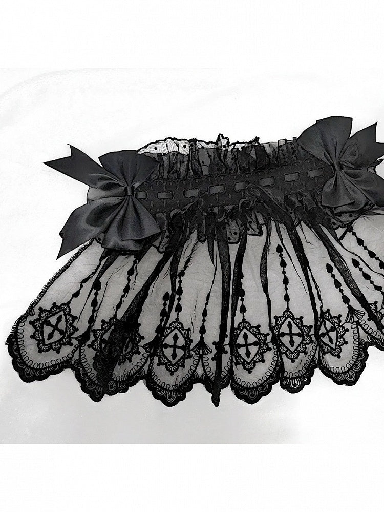 Dual-Tone Gothic Ribbon Headband with Lace and Bow - Dokisuru