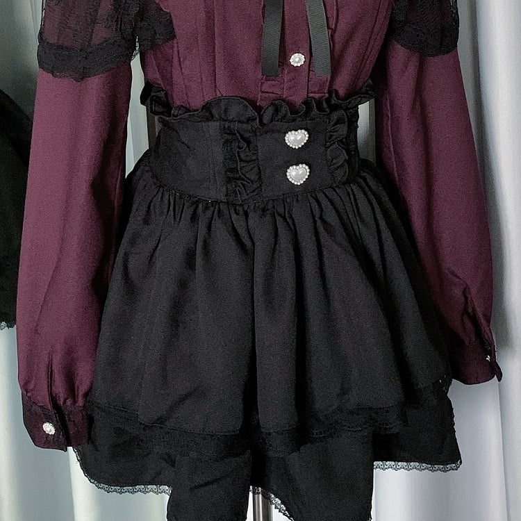 シャツ ブラック ティアード ケイ フリル ジライ + トリムスカートディテール アウトフィット - プリーツ