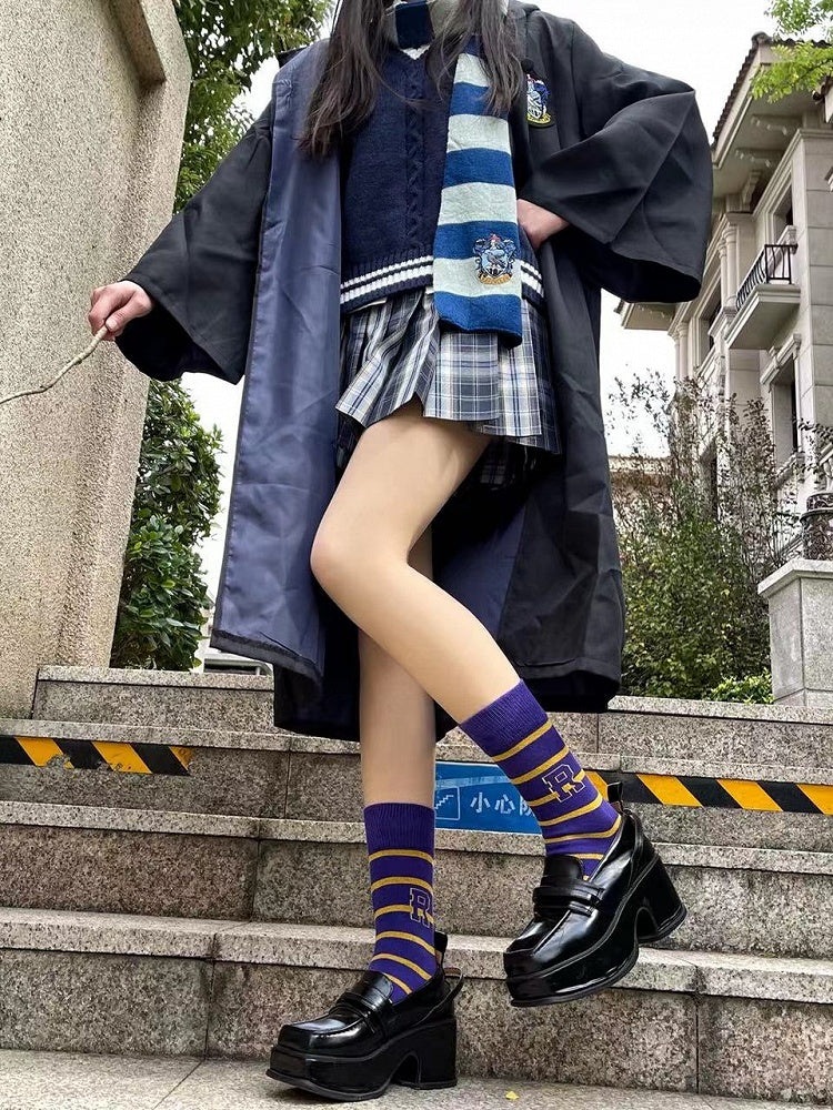 Pattern Calf Socks Retro 4 Striped Colors