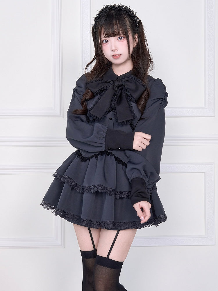 Matching with Shorts Double Sculpted Skirt Kei Jirai Dress Layered W-Corset Gray