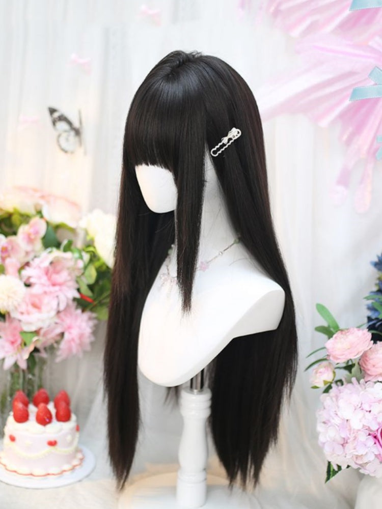 ブラックティーのアンダーバスト丈ストレートウィッグ(フルバング付き)