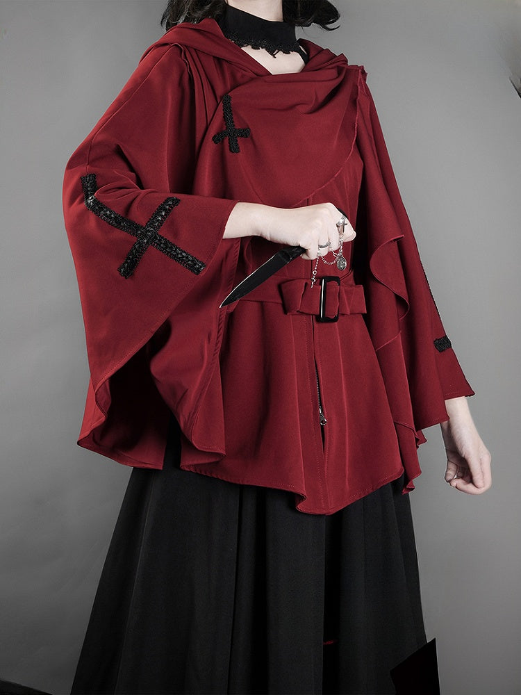 Red Gothic Nun Lolita Hooded Cape Coat