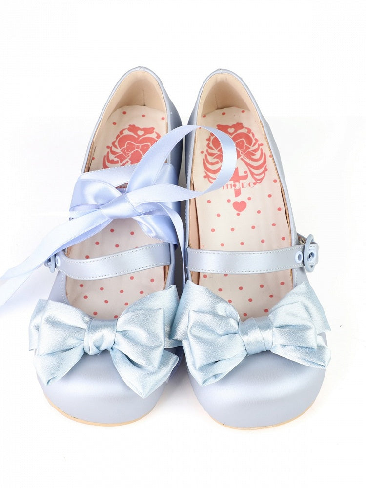 Kawaii Bowknot Lace-up Straps Lolita Shoes - Round Toe & 4.5cm Heel - MODO