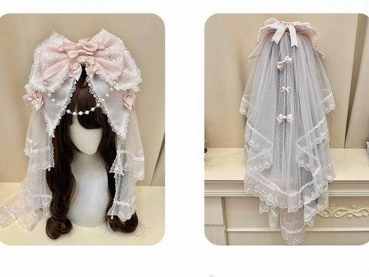 Chain Pink and Head Sweet Lolita Accents with Bead Veil Bow