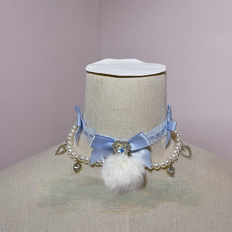 Heart Rhinestone Bow Choker Lace 6 Colors with Pendant