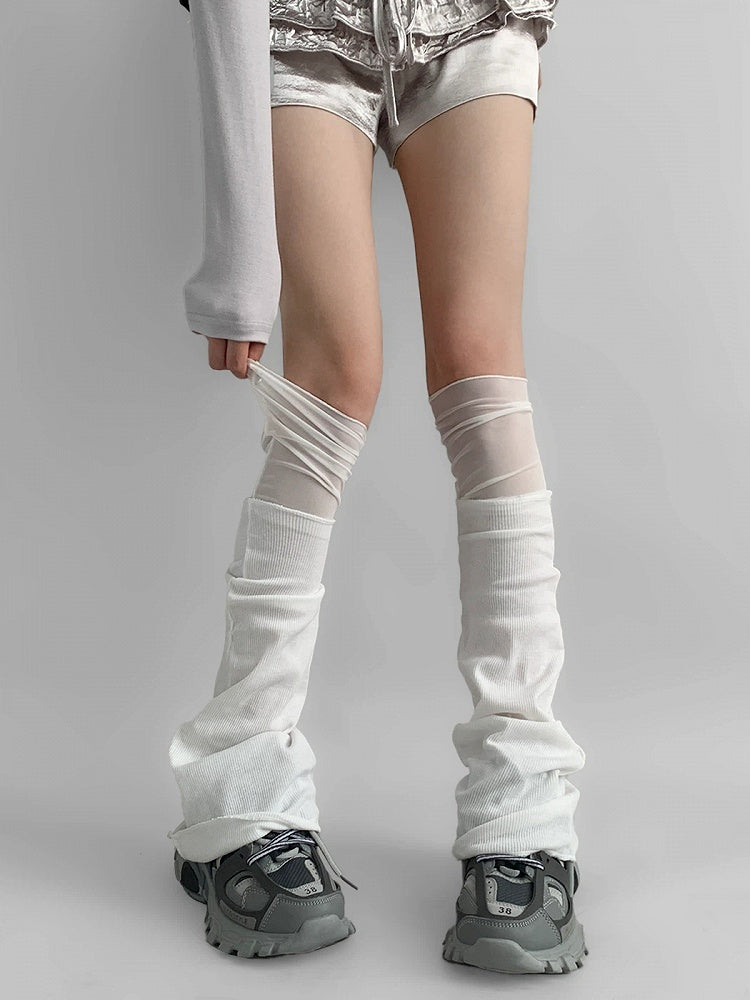 Flared Mesh-Paneled Leg Warmers