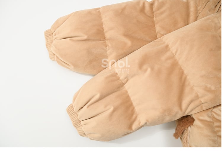 Khaki Cute Capybara Adorned Hooded Down Jacket Detachable Hood