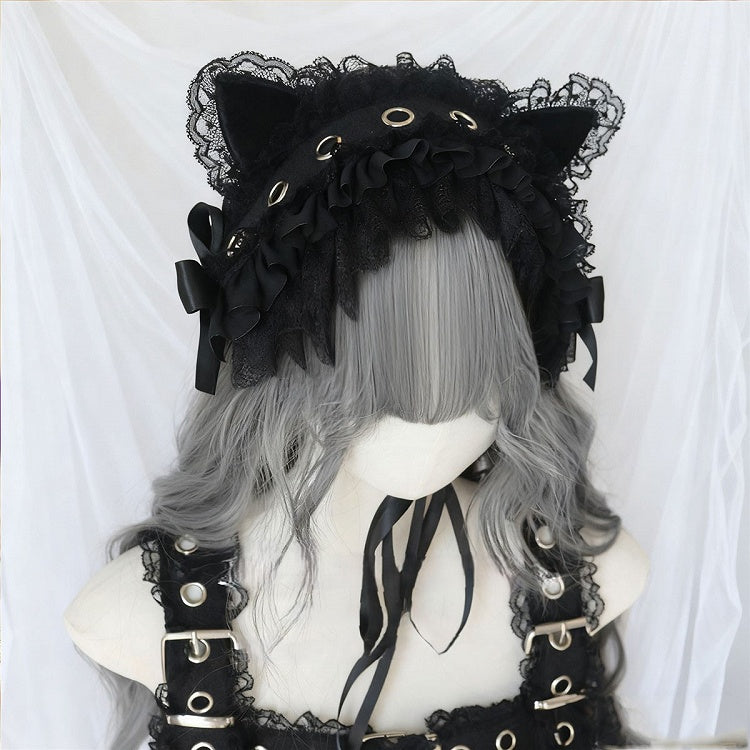 Bowknot Ear Black Hairband Cat Trim Gothic Lace